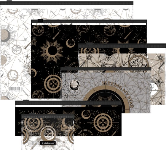 Изображение товара Набор из 6 zip-пакетов пластиковых ErichKrause Magic Sky, ассорти (A4, B5, C6, Travel, 230x70мм, Card Size) 54059