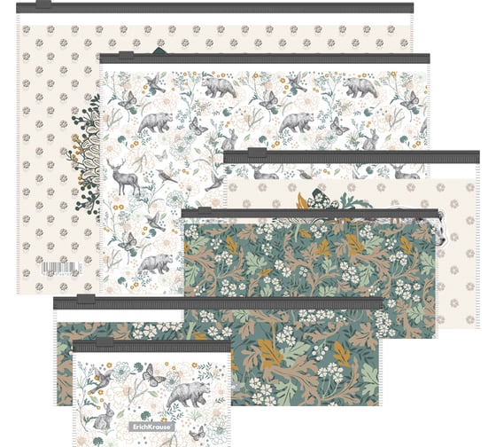 Изображение товара Набор из 6 zip-пакетов пластиковых ErichKrause Natural Life, ассорти (A4, B5, C6, Travel, 230x70mm, Card Size) 54066