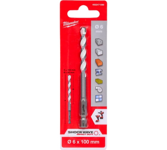 Изображение товара Сверло по мультиматериалам (6x100 мм; хвостовик HEX) Milwaukee 4932471096