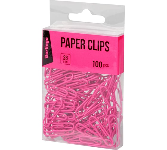 Изображение товара Цветные скрепки BERLINGO 28 мм, 100 шт, ПВХ упаковка, розовые DBs_28100c