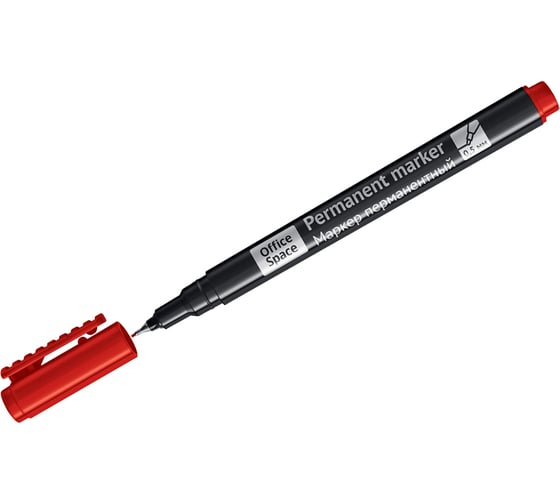 Изображение товара Перманентный маркер OfficeSpace красный, тонкий металлический наконечник, 0,5 мм 12 шт 270907