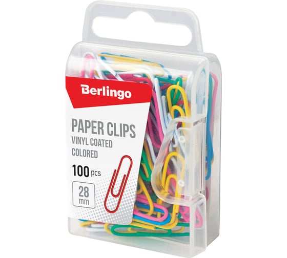 Изображение товара Цветные скрепки BERLINGO 28 мм, 100 шт, пластиковая упаковка DBs_28130