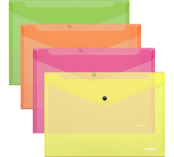 Изображение товара Папка-конверт на кнопке пластиковая ErichKrause Fizzy Neon, A4, полупрозрачный, ассорти, 24 шт 55020