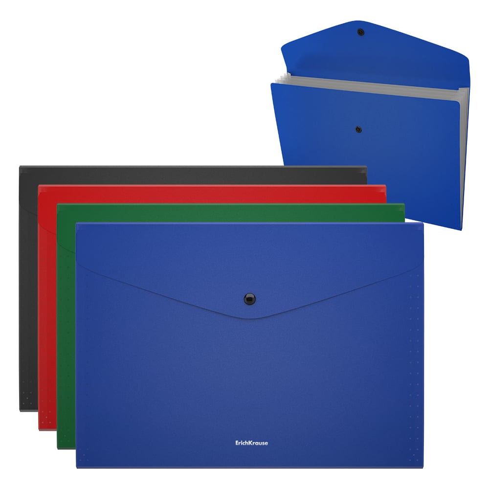 Изображение товара Папка-конверт пластиковая Matt Classic на кнопке 4 отделения А4 4 шт