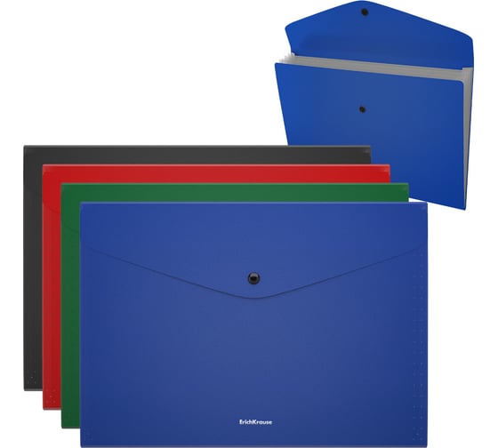 Изображение товара Папка-конверт на кнопке пластиковая Matt Classic, с 4 отделениями, A4, непрозрачный, ассорти, 4 шт 50298