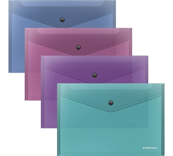 Изображение товара Папка-конверт на кнопке пластиковая ErichKrause Diamond Vivid, B5, полупрозрачный, ассорти, 12 шт 47120