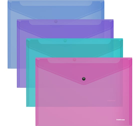 Изображение товара Папка-конверт на кнопке пластиковая ErichKrause Fizzy Vivid, A4, полупрозрачный, ассорти, 24 шт 55400