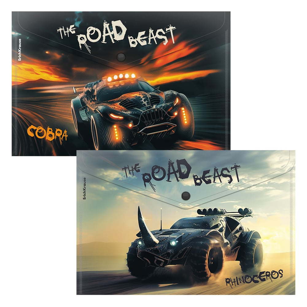 Изображение товара Пластиковая папка-конверт ErichKrause Road Beast A4 12 шт ассорти