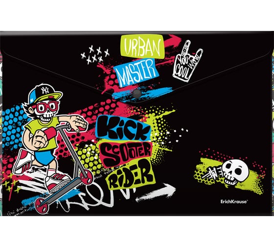 Изображение товара Папка-конверт ErichKrause на кнопке пластиковая Скутер-мастер, A4 55182