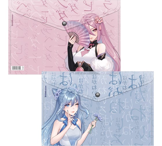 Изображение товара Папка-конверт на кнопке пластиковая ErichKrause Manga Girls, A4, ассорти, 12 шт 61156