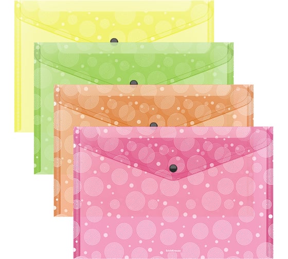 Изображение товара Папка-конверт на кнопке пластиковая ErichKrause Neon Dots, A4, ассорти, 12 шт 61160