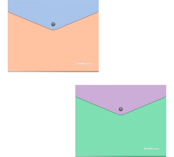 Изображение товара Папка-конверт на кнопке пластиковая ErichKrause Matt Pastel Bloom, с дополнительным карманом, A5+, непрозрачный, ассорти, 12шт 61150