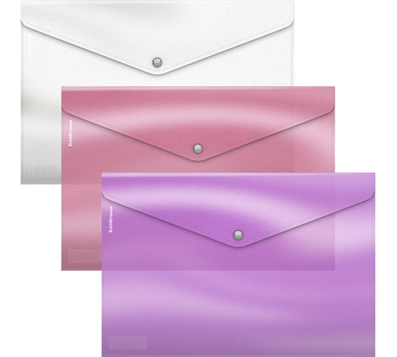 Изображение товара Папка-конверт на кнопке пластиковая ErichKrause Glossy Candy, A4, полупрозрачный, ассорти, 12 шт 54899