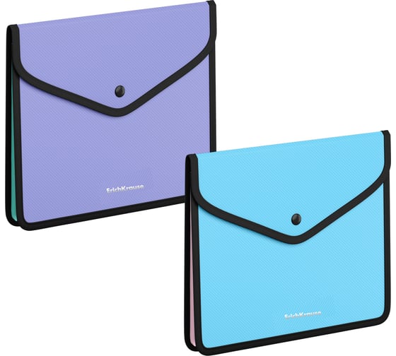 Изображение товара Папка-конверт на кнопке пластиковая ErichKrause ErichKrause Diagonal Pastel, обшитая, с текстильной вставкой, A5+, непрозрачный, ассорти, 4 шт 55145