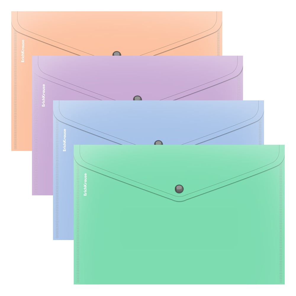 Изображение товара Папка-конверт на кнопке пластиковая Matt Pastel Bloom, A4, непрозрачный, ассорти, 12 шт 61141