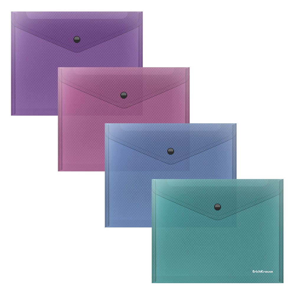 Изображение товара Пластиковая папка-конверт на кнопке A5+ ErichKrause Diamond Vivid ассорти 12 шт