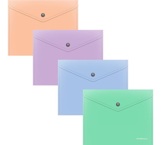 Изображение товара Папка-конверт на кнопке пластиковая Matt Pastel Bloom, A5+, непрозрачный, ассорти, 12 шт 61143