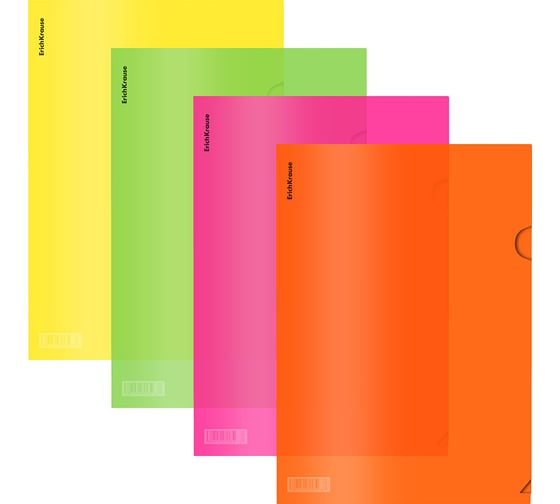 Изображение товара Папка-уголок пластиковая ErichKrause Glossy Neon, A4, полупрозрачный, ассорти, 24 шт 55134