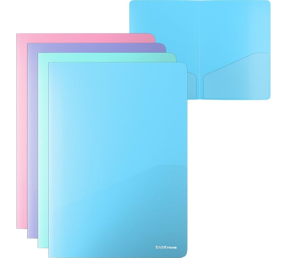 Изображение товара Папка-уголок пластиковая ErichKrause Diagonal Pastel, с 2 карманами, A4, полупрозрачный, ассорти, 12 шт 53602