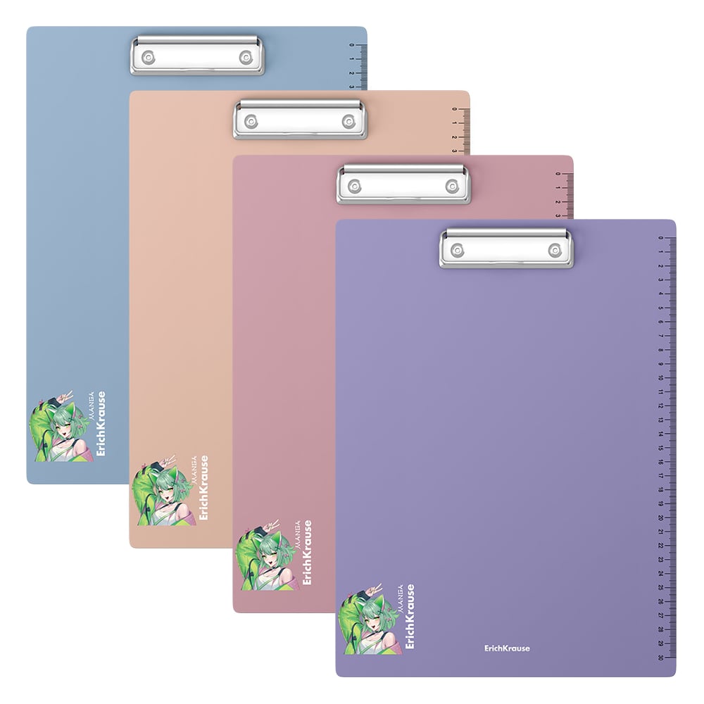 Изображение товара Планшет пластиковый ErichKrause Matt Manga, шкала 30см, А4, ассорти, 4 шт 61219