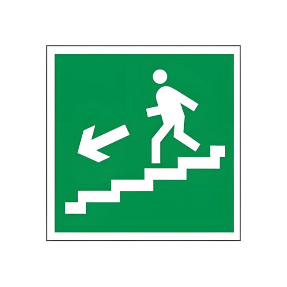 Изображение товара Знак эвакуационный ОФИСМАГ "Направление к эвакуационному выходу по лестннице НАЛЕВО вниз", квадрат, 200*200мм, самоклеющийся /Е14 610019