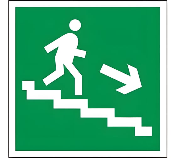 Изображение товара Знак эвакуационный ОФИСМАГ "Направление к эвакуационному выходу по лестнице НАПРАВО вниз", квадрат 200*200мм, самоклеющийся /Е13 610018