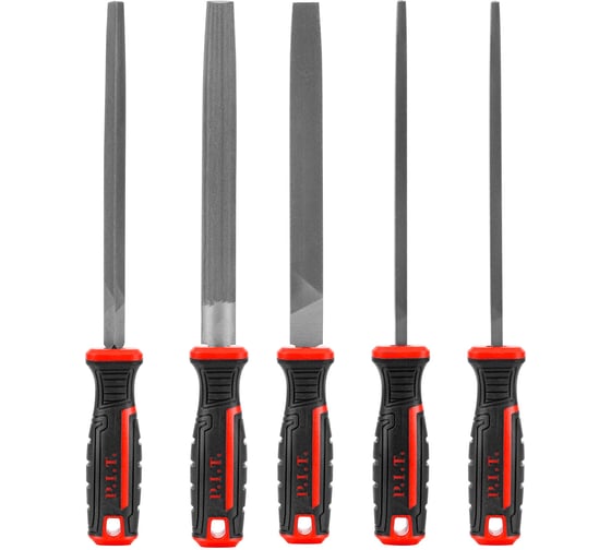 Изображение товара Набор напильников P.I.T. с двухкомпонентной рукояткой №2, 300/200 мм, 2-я насечка, 5 шт. HSET03-0005