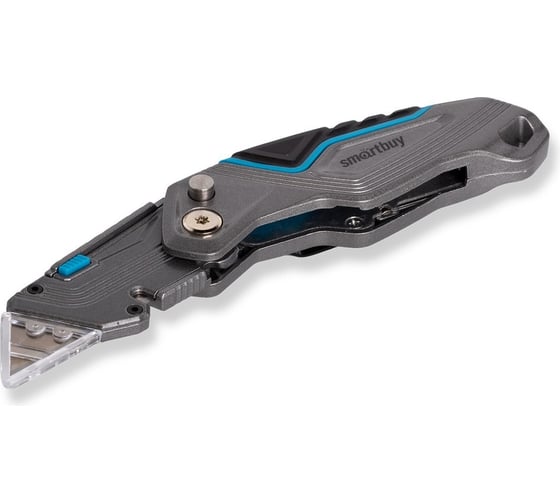 Изображение товара Строительный нож Smartbuy трапециевидное лезвие, складной, прорезиненный, 3 сменных лезвия, Tools SBT-KNTF-18p2