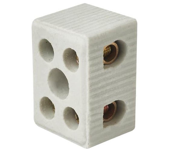 Изображение товара Клемма керамическая винтовая HLT ККВ-15 мм2 2 пары контактов с крепежным отверстием (20 шт./уп.) 081-39-005