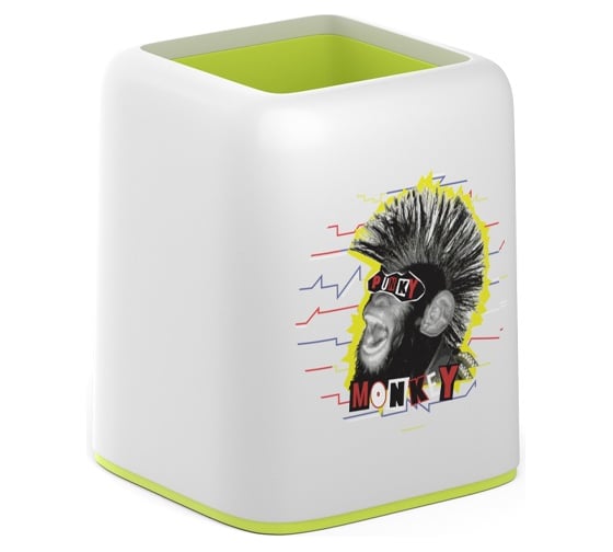 Изображение товара Настольная пластиковая подставка ErichKrause Forte, Punky Monkey, белая с желтой неоновой вставкой 58017