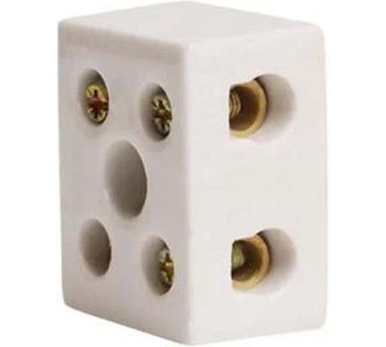 Изображение товара Клемма керамическая винтовая HLT ККВ-5 мм2 2 пары контактов с крепежным отверстием (40 шт./уп.) 081-39-001