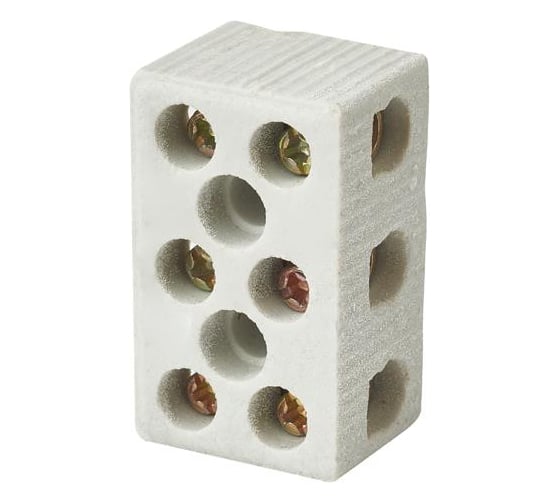 Изображение товара Клемма керамическая винтовая HLT ККВ-15 мм2 3 пары контактов с крепежным отверстием (20 шт./уп.) 081-39-006