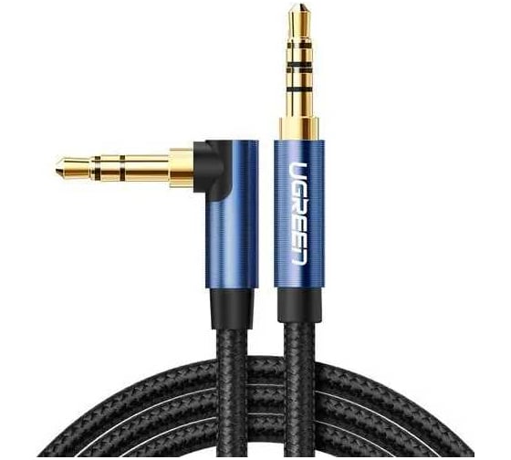 Изображение товара Кабель Ugreen AV112 3.5mm Male to 3.5mm Male Angled Cable угловой-прямой 1 м, черный 60179
