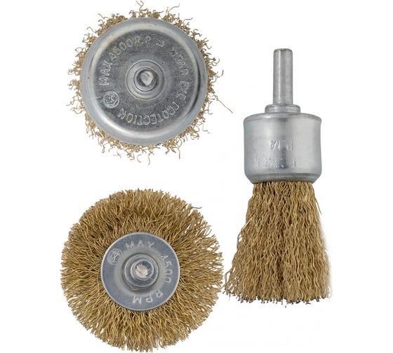 Изображение товара Набор 3 штуки металлические щетки для дрели/шуруповерта SMARTBUY с осью, Tools SBT-SMB-1p1