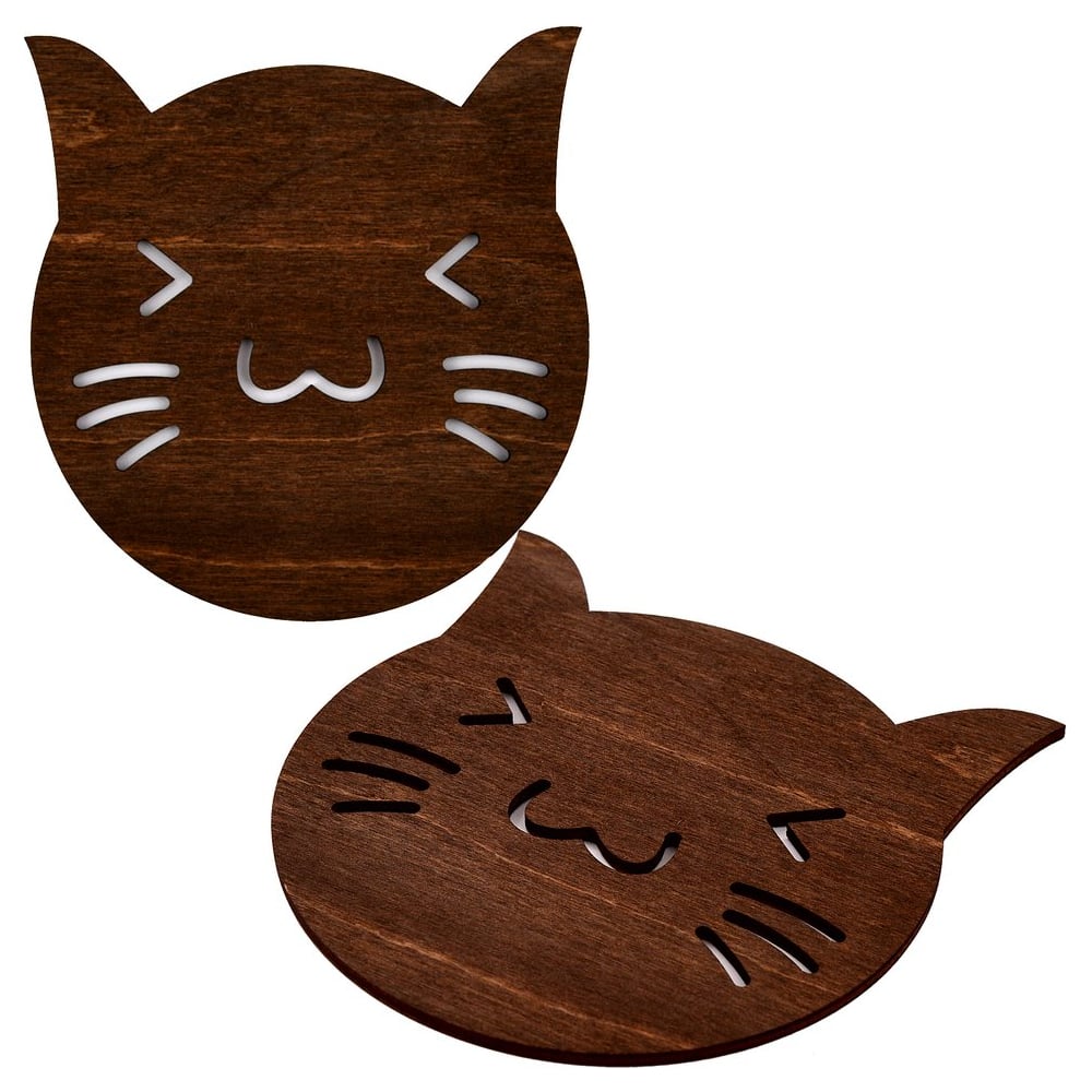 Изображение товара Подставка под горячее МУЛЬТИДОМ Кот 13.5х12.5 см ХДФ дерево коричневая круглая