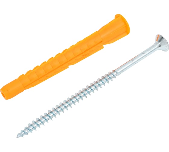 Изображение товара Дюбель универсальный ЖЕСТЬ трехраспорный, с бортом, полипропилен, 8x72, с шурупом, 6 шт. европодвес УТ-00012912