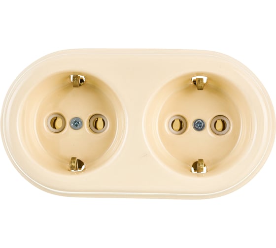 Изображение товара Двухместная керамическая розетка Interior Electric слоновая кость, серия "АРБАТ" РК2003