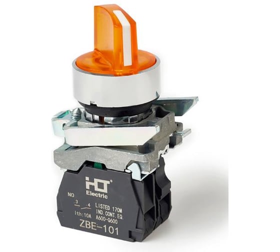 Изображение товара Переключатель HLT XB4-BК2561 на 2 положения желтый с подсветкой с фиксацией 1NO, 24V AC/DC, IP65 (20шт./уп.) 085-14-240