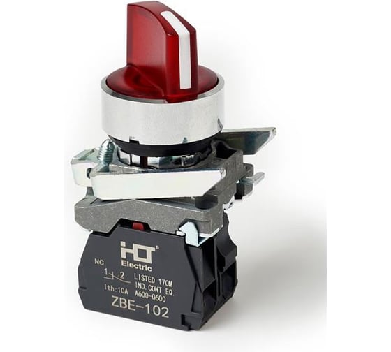 Изображение товара Переключатель HLT XB4-BК2462 на 2 положения красный с подсветкой с фиксацией 1NC, 220V AC/DC, IP65 (20шт./уп.) 085-14-233