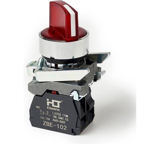 Изображение товара Переключатель HLT XB4-BК3465 на 3 положения красный с подсветкой с фиксацией 1NO+1NC, 220V AC/DC, IP65 (20шт./уп.) 085-14-235