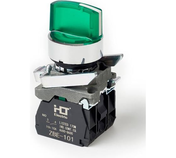 Изображение товара Переключатель HLT XB4-BK3365 на 3 положения зеленый с подсветкой с фиксацией 1NO+1NC, 24V AC/DC, IP65 (20шт./уп.) 085-14-230