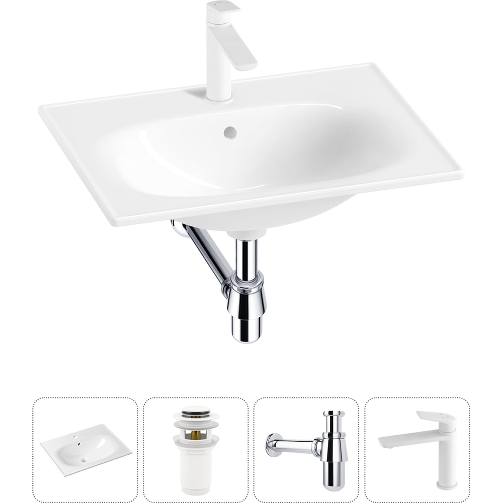 Изображение товара Врезная раковина для ванной Lavinia Boho, белая, санфарфор, 600x460 мм, комплект 4 в 1