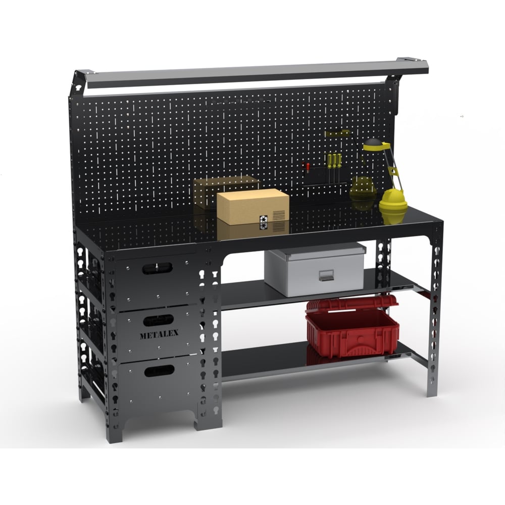 Изображение товара Металлический рабочий стол серия SUN 750x1400x500 с ящиками черный