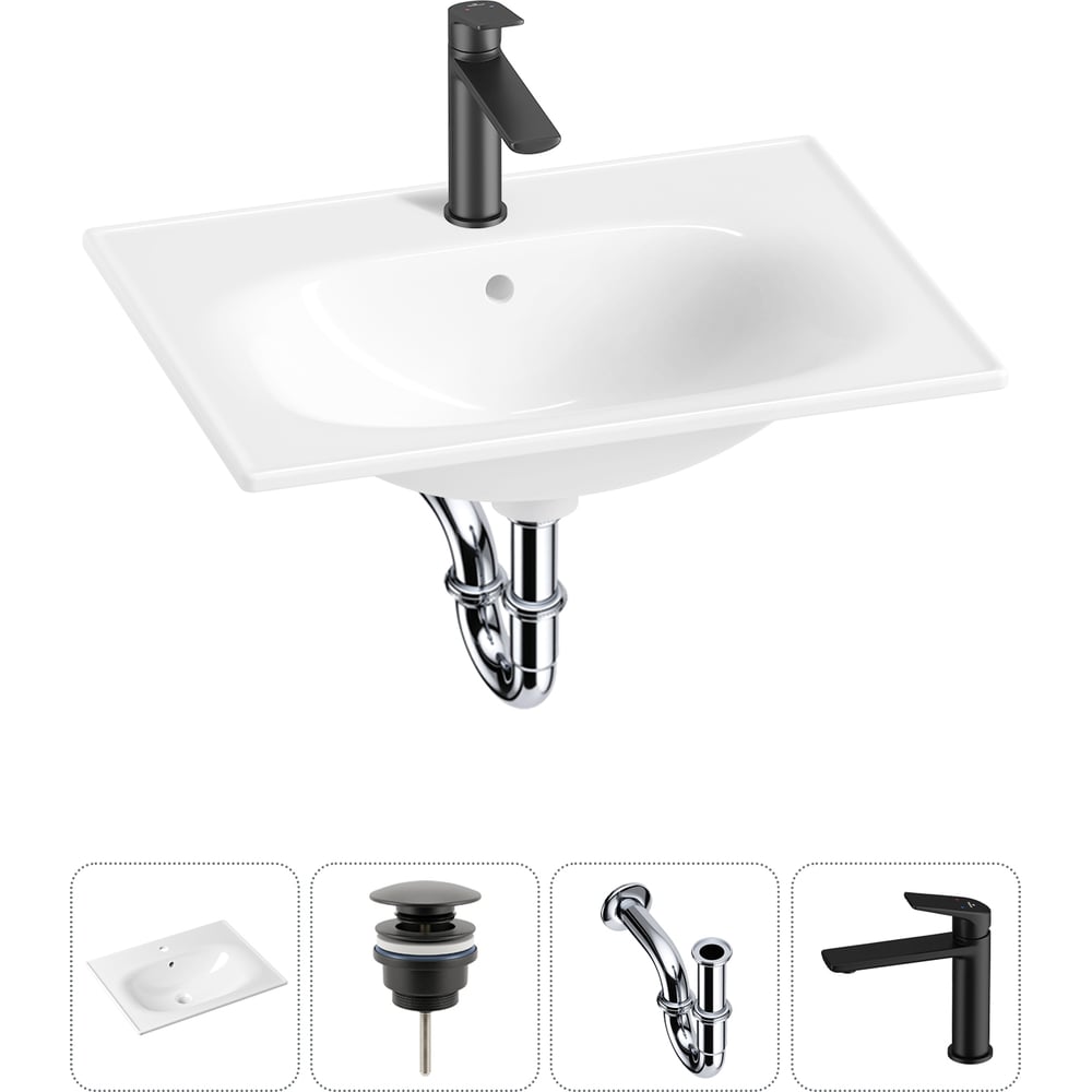 Изображение товара Врезная раковина для ванной Lavinia Boho 600 мм белая санфарфор с сифоном и смесителем