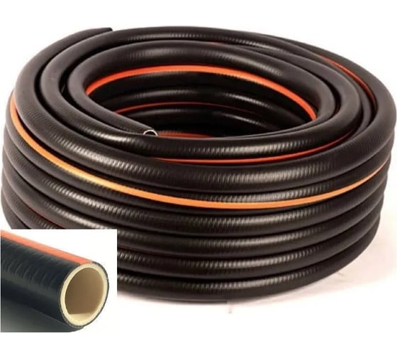 Изображение товара Шланг поливочный В ПРИдачу ПВХ Мелисса 3-слойный армированный бухта 25 м, 1/2 черный 1210164