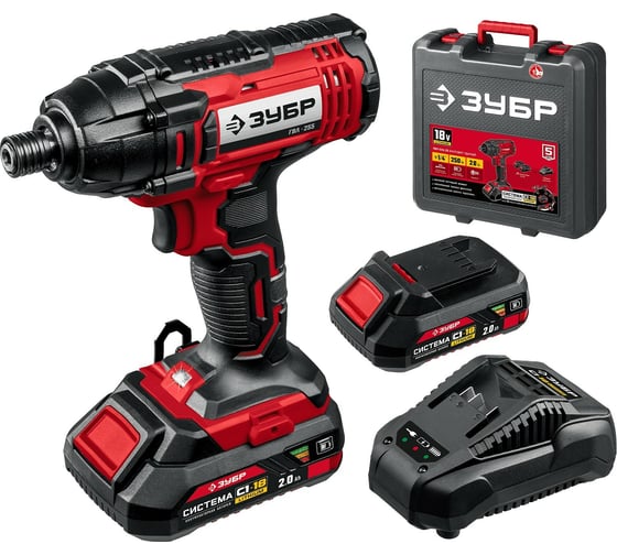 Изображение товара Ударный винтоверт ЗУБР 18В, 2 АКБ (2Ач), в кейсе ГВЛ-255-22