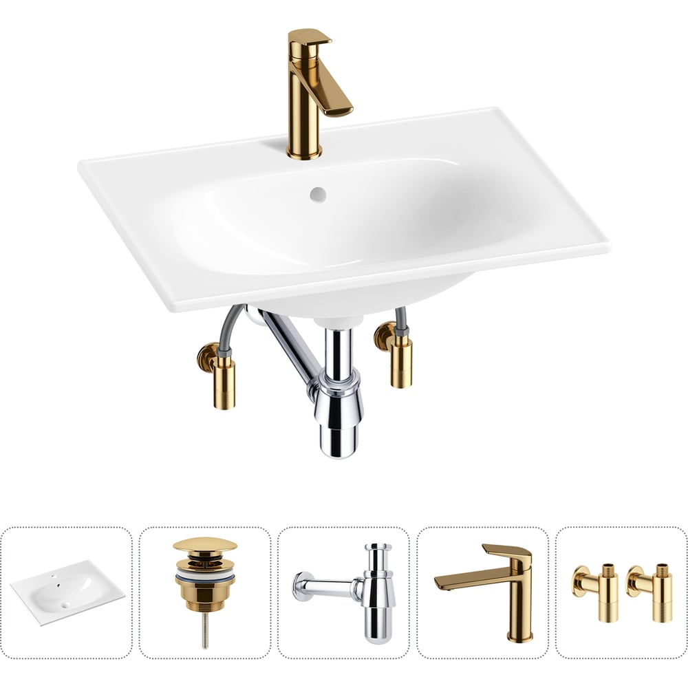 Изображение товара Врезная раковина для ванной Lavinia Boho 600x460 мм санфарфор белая с комплектом