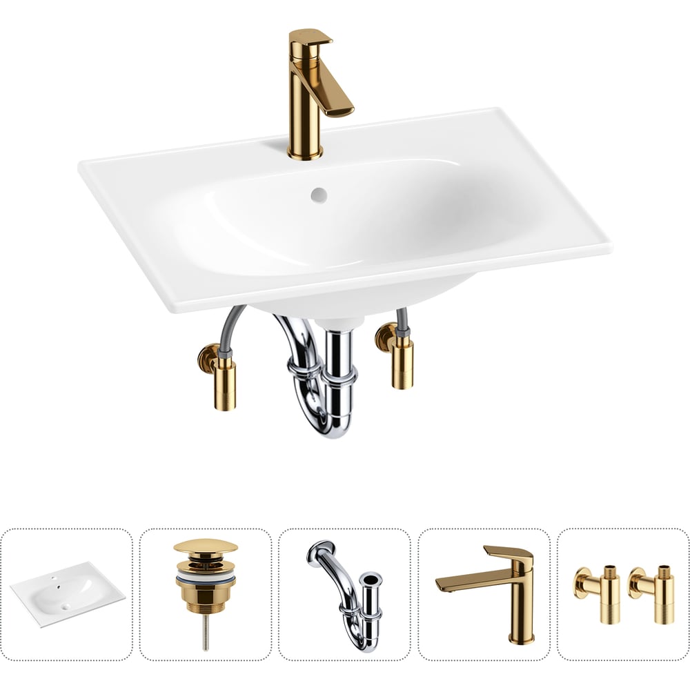 Изображение товара Врезная раковина для ванной Lavinia Boho белая 600мм санфарфор комплект 5 в 1