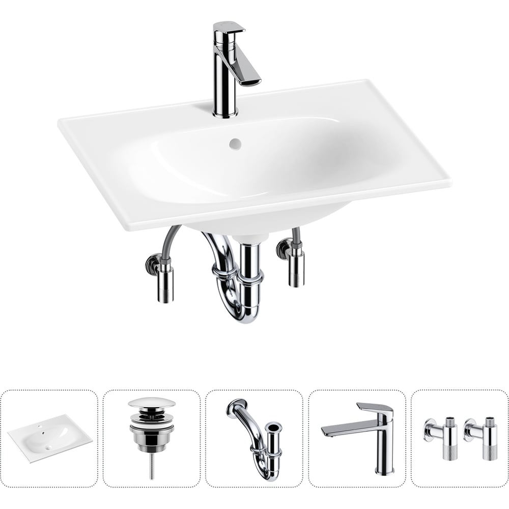 Изображение товара Врезная раковина Lavinia Boho с комплектом 5 в 1, белая, прямоугольная