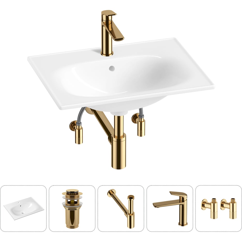 Изображение товара Врезная раковина для ванной Lavinia Boho 600 мм белая санфарфор с комплектом